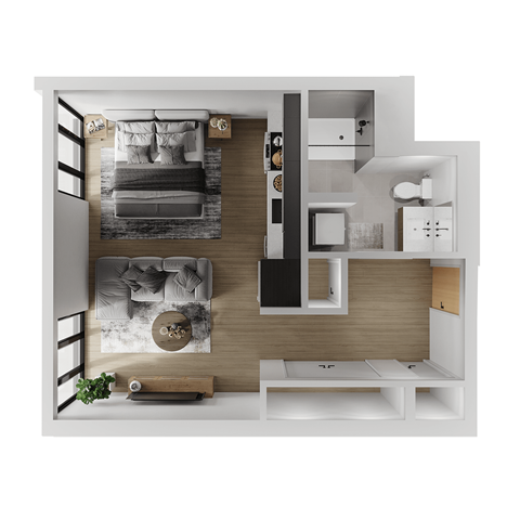 Floor plan for studio, 1 bath, 532 sqft